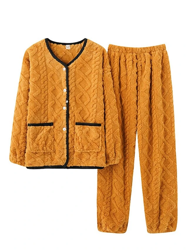Women's Pajamas Sets Pure Color Warm Comfort Soft Home Daily Bed Flannel Warm Breathable Crew Neck Long Sleeve Cardigan Pant Button Pocket Fall Winter JY5128 JY5136 13 Women's Pajamas Sets Pure Color Warm Comfort Soft Home Daily Bed Flannel Warm Breathable Crew Neck Long Sleeve Cardigan Pant Button Pocket Fall Winter JY5128 JY5136 - Image 13
