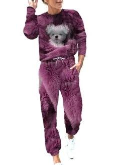 Women's Sweatsuit Tracksuits Sets Cat Dog Fashion Sport Simple Home Daily Polyester Long Sleeve Fall Winter Royal Blue Purple -Deals The Sexy Bra Store etsbuk1692861951701