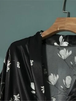 Women's Pajamas Bathrobe Robes Gown Flower Fashion Casual Comfort Home Daily Bed Satin Breathable V Wire Long Sleeve Summer Spring Black -Deals The Sexy Bra Store etzbjt1679049380377