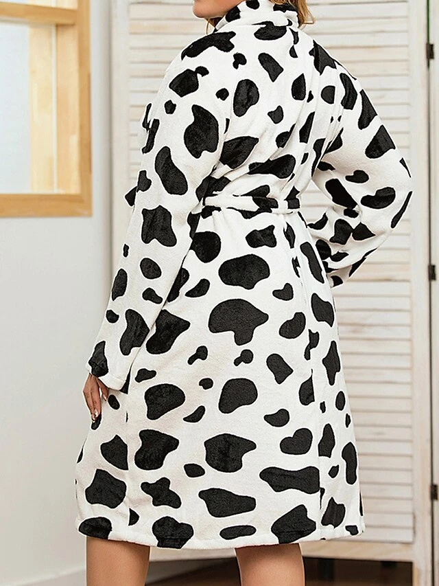 Women's Plus Size Pajamas Robe Bathrobe Dot Color Combo Plush Casual Comfort Home Daily Bed Flannel Warm V Wire Long Sleeve Pocket Fall Winter White Pink 2 Women's Plus Size Pajamas Robe Bathrobe Dot Color Combo Plush Casual Comfort Home Daily Bed Flannel Warm V Wire Long Sleeve Pocket Fall Winter White Pink - Image 2