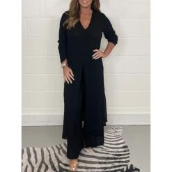 Women's Pajamas Pajama Top And Pant Sets 2 Pieces Pure Color Fashion Casual Soft Home Daily Bed Polyester Breathable V Wire Long Sleeve T Shirt Tee Pant Summer Spring Black White -Deals The Sexy Bra Store evuifa1683533923814