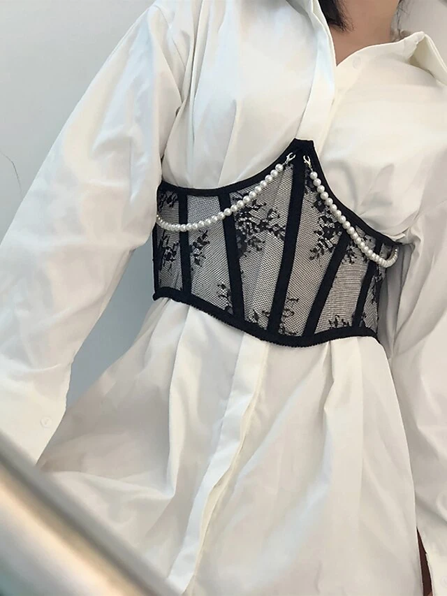 Corset Women's Corset Tops Sexy Underbust Corset Retro Embroidery Lace Lace Flower Buckle Lace Up Polyester Prom Birthday Party Party & Evening Spring & Summer Fall & Winter All Seasons White Black 6 Corset Women's Corset Tops Sexy Underbust Corset Retro Embroidery Lace Lace Flower Buckle Lace Up Polyester Prom Birthday Party Party & Evening Spring & Summer Fall & Winter All Seasons White Black - Image 6