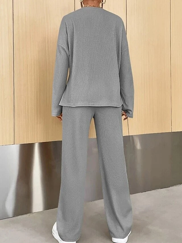 Women's Loungewear Sets Pure Color Fashion Comfort Soft Home Daily Bed Polyester Breathable Crew Neck Long Sleeve Pullover Pant Button Fall Winter Blue-Green White 14 Women's Loungewear Sets Pure Color Fashion Comfort Soft Home Daily Bed Polyester Breathable Crew Neck Long Sleeve Pullover Pant Button Fall Winter Blue-Green White - Image 14