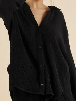 Women's Pajamas Pajama Top And Pant Sets Pure Color Simple Casual Soft Home Daily Bed Cotton Breathable Lapel Long Sleeve Shirt Shorts Button Fall Spring Black White -Deals The Sexy Bra Store exsjmj1673429696931