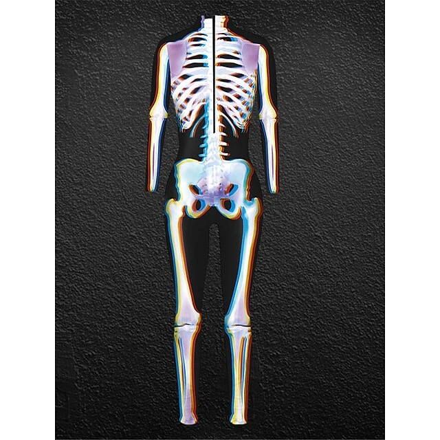 Women's Onesie Skeleton Retro Punk & Gothic Halloween Polyester Breathable Stand Collar Long Pant Fall Winter Black White 2 Women's Onesie Skeleton Retro Punk & Gothic Halloween Polyester Breathable Stand Collar Long Pant Fall Winter Black White - Image 2