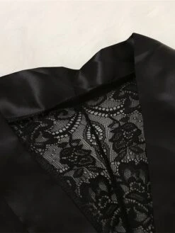 Women's Lace Satin Silk Bathrobe Robes Nightgown Pure Color Fashion Casual Comfort Home Daily Bed Satin Breathable V Wire Summer Fall Black -Deals The Sexy Bra Store exymlh1689506604158