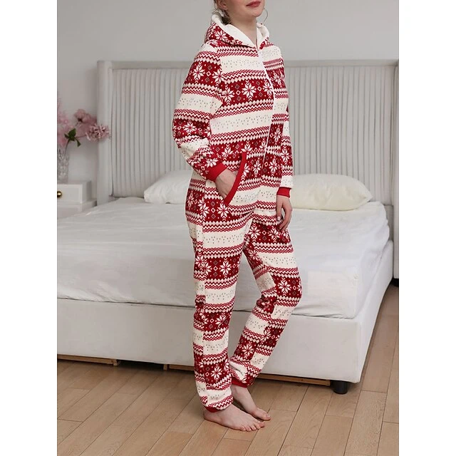 Women's Pajamas Jumpsuit Elk Snowflake Warm Fashion Casual Xmas Home Christmas Daily Polyester Breathable Hoodie Long Sleeve Pocket Fall Winter Black White 5 Women's Pajamas Jumpsuit Elk Snowflake Warm Fashion Casual Xmas Home Christmas Daily Polyester Breathable Hoodie Long Sleeve Pocket Fall Winter Black White - Image 5
