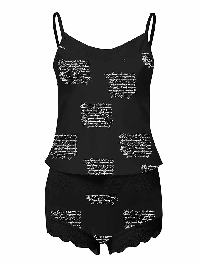 Women's Pajamas Pajama Top And Pant Sets Pumpkin Skeleton Hot Casual Soft Home Daily Bed Polyester Breathable Straps Sleeveless Strap Top Shorts Summer Spring Black White 7 Women's Pajamas Pajama Top And Pant Sets Pumpkin Skeleton Hot Casual Soft Home Daily Bed Polyester Breathable Straps Sleeveless Strap Top Shorts Summer Spring Black White - Image 7