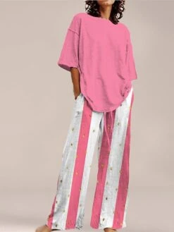 Women's Pajama Top And Pant Heart Stripe Comfort Home Daily Polyester Crew Neck Summer Spring Light Pink White Powder 6 Women's Pajama Top And Pant Heart Stripe Comfort Home Daily Polyester Crew Neck Summer Spring Light Pink White Powder -Deals The Sexy Bra Store ezadyn1690959818077
