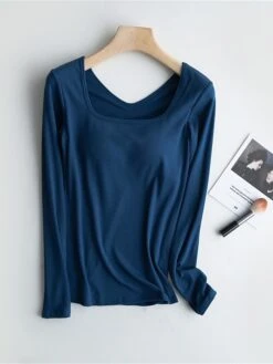 Women's Square Neck Pajama Top With Chest Pads Loungewear Top Pure Color Fashion Casual Comfort Home Street Daily Polyester Breathable Square Neck Long Sleeve Fall Winter Black White Yellow -Deals The Sexy Bra Store eznfwt1697699919540