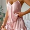 Women's Pajamas Pajama Top And Pant Sets Pure Color Simple Casual Comfort Home Daily Bed Satin Breathable Straps Sleeveless Strap Top Shorts Summer Spring Lotus Pink Black