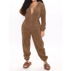 Women's Onesie Pure Color Plush Casual Comfort Home Daily Bed Sherpa Warm Hoodie Long Sleeve Fall Winter Black Pink -Deals The Sexy Bra Store fawdxi1697188977031