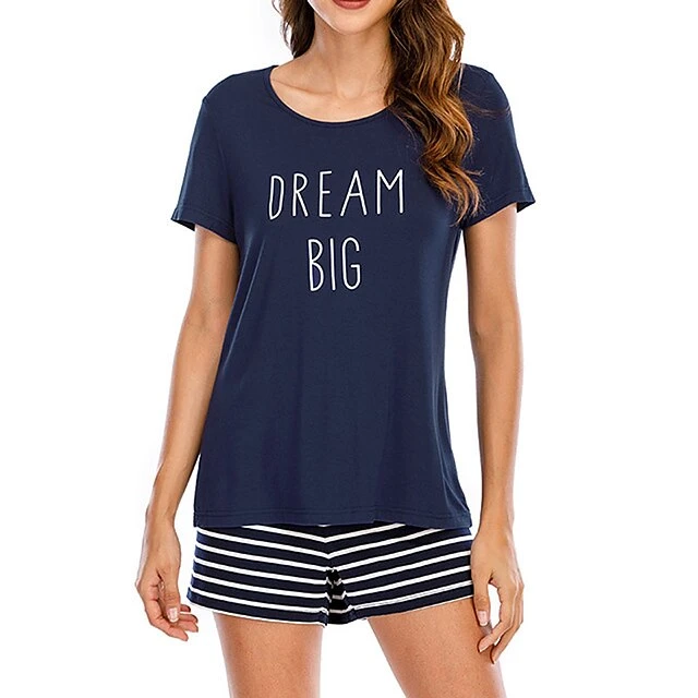 Women's Pajamas Sets Nighty Pjs 2 Pieces Animal Letter Fashion Simple Comfort Party Home Daily Modal Breathable Gift Crew Neck Short Sleeve T Shirt Tee Shorts Elastic Waist Spring Summer Blue Wine 7 Women's Pajamas Sets Nighty Pjs 2 Pieces Animal Letter Fashion Simple Comfort Party Home Daily Modal Breathable Gift Crew Neck Short Sleeve T Shirt Tee Shorts Elastic Waist Spring Summer Blue Wine - Image 7