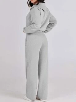 Women's Loungewear Sets Pure Color Casual Comfort Home Street Daily Polyester Breathable Lapel Long Sleeve Pullover Pant Pocket Fall Winter Lake Blue Black -Deals The Sexy Bra Store fbeqti1696751804557