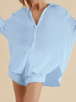 Women's Pajamas Pajama Top And Pant Sets Pure Color Simple Casual Soft Home Daily Bed Cotton Breathable Lapel Long Sleeve Shirt Shorts Button Fall Spring Black White -Deals The Sexy Bra Store fbetxw1673429701493