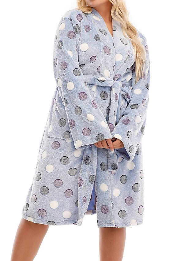 Women's Plus Size Pajamas Robe Bathrobe Dot Color Combo Plush Casual Comfort Home Daily Bed Flannel Warm V Wire Long Sleeve Pocket Fall Winter White Pink 14 Women's Plus Size Pajamas Robe Bathrobe Dot Color Combo Plush Casual Comfort Home Daily Bed Flannel Warm V Wire Long Sleeve Pocket Fall Winter White Pink - Image 14