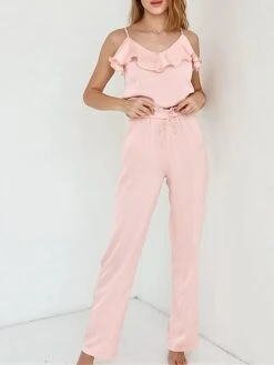 Women's Pajamas Pajama Top And Pant Sets Pure Color Hot Casual Comfort Home Daily Bed Satin Breathable Straps Sleeveless Strap Top Pant Spring Summer Black Pink -Deals The Sexy Bra Store fcmkfv1675750297752