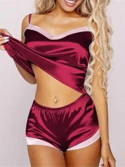 Women's Pajamas Pajama Top And Pant Sets Pure Color Fashion Casual Soft Home Daily Bed Satin Breathable Straps Sleeveless Strap Top Shorts Backless Summer Spring Silver Black 13 Women's Pajamas Pajama Top And Pant Sets Pure Color Fashion Casual Soft Home Daily Bed Satin Breathable Straps Sleeveless Strap Top Shorts Backless Summer Spring Silver Black -Deals The Sexy Bra Store fcrdiq1687335868411