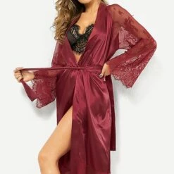Women's Bathrobe Robes Gown Nighty Silk Kimono 1 PCS Pure Color Simple Casual Comfort Party Home Wedding Party Satin Gift V Neck Long Sleeve Lace Belt Included Summer Spring Black White 11 Women's Bathrobe Robes Gown Nighty Silk Kimono 1 PCS Pure Color Simple Casual Comfort Party Home Wedding Party Satin Gift V Neck Long Sleeve Lace Belt Included Summer Spring Black White -Deals The Sexy Bra Store ffhbqu1631242615035