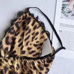 Women's Pajamas Robes Gown Nightgown Nighty 2 Pieces Leopard Simple Retro Hot Party Home Daily Polyester Breathable Gift V Wire Sleeveless Shorts Print Spring Fall Khaki -Deals The Sexy Bra Store ffpukg1667980713230