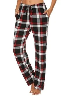 Women's Loungewear Pants Grid / Plaid Simple Casual Comfort Home Daily Vacation Cotton Breathable Pant Pocket Elastic Waist Fall Winter Black Wine -Deals The Sexy Bra Store fhenrh1695628317858