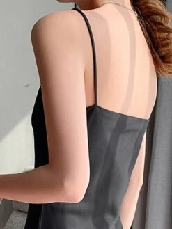 Women's Slip Lingerie Pajamas Nightgown Nightshirt Dress Pure Color Simple Casual Comfort Home Daily Bed Satin Breathable Straps Fall Winter Black White -Deals The Sexy Bra Store fjkszf1697161993749