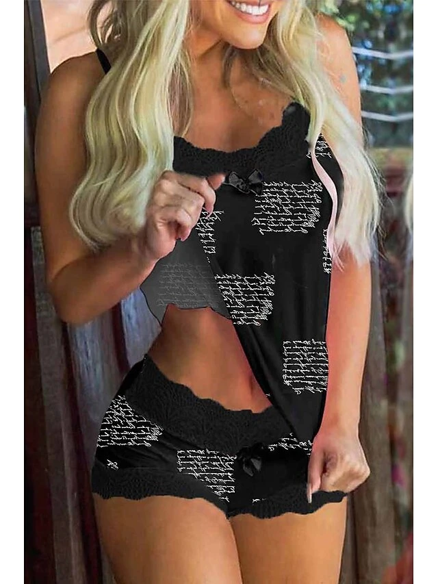 Women's Pajamas Pajama Top And Pant Sets Pumpkin Skeleton Hot Casual Soft Home Daily Bed Polyester Breathable Straps Sleeveless Strap Top Shorts Summer Spring Black White 6 Women's Pajamas Pajama Top And Pant Sets Pumpkin Skeleton Hot Casual Soft Home Daily Bed Polyester Breathable Straps Sleeveless Strap Top Shorts Summer Spring Black White - Image 6