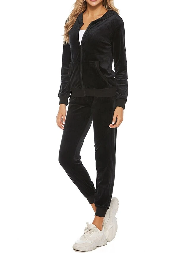 Women's Velvet Lounge Sets Sweatsuit Pure Color Fashion Comfort Soft Home Daily Bed Polyester Breathable Hoodie Long Sleeve Cardigan Pant Pocket Fall Winter Black Wine 3 Women's Velvet Lounge Sets Sweatsuit Pure Color Fashion Comfort Soft Home Daily Bed Polyester Breathable Hoodie Long Sleeve Cardigan Pant Pocket Fall Winter Black Wine - Image 3