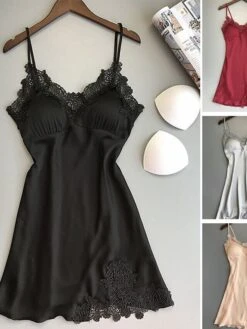 Women's Pajamas Nightgown Dress Pure Color Simple Casual Soft Home Daily Bed Satin Breathable Straps Sleeveless Backless Summer Spring Silver Black