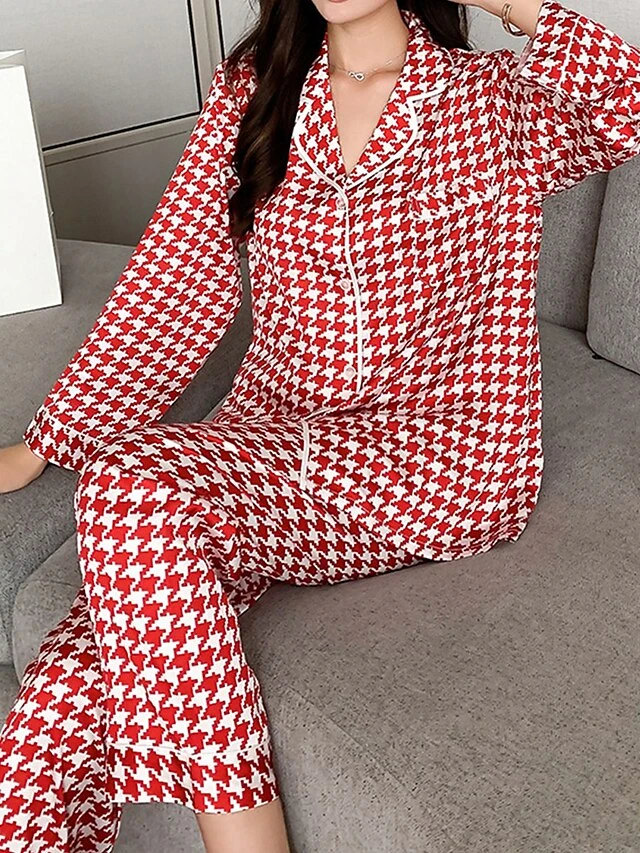 Women's Loungewear Sets Grid / Plaid Fashion Comfort Soft Home Daily Bed Ice Silk Breathable Lapel Long Sleeve Shirt Pant Button Pocket Fall Winter Black Pink 9 Women's Loungewear Sets Grid / Plaid Fashion Comfort Soft Home Daily Bed Ice Silk Breathable Lapel Long Sleeve Shirt Pant Button Pocket Fall Winter Black Pink - Image 9