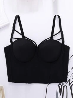 Women's Corset Bustier Solid Comfort Home Xmas Daily Bed Polyester Breathable Straps Sleeveless Backless Summer Spring Black White -Deals The Sexy Bra Store fmxtha1696315669077