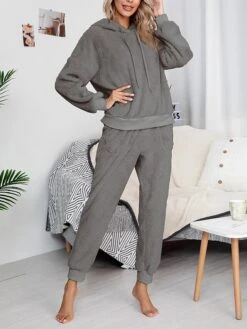 Women's Loungewear Sets Pure Color Fashion Comfort Soft Home Daily Bed Polyester Breathable Hoodie Long Sleeve Hoodie Pant Pocket Fall Winter Pink Camel -Deals The Sexy Bra Store fndjmf1693467421075
