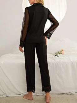 Women's Loungewear Sets Pure Color Fashion Comfort Soft Wedding Party Polyester Breathable Lapel Sleeveless Shirt Pant Button Fall Winter Black Red -Deals The Sexy Bra Store fngppm1692602334841