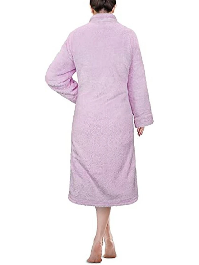 Women's Zip Up Front Robe Bathrobe Wearable Blanket Pure Color Warm Plush Casual Home Daily Bed Flannel Warm Breathable Stand Collar Long Sleeve Pocket Fall Winter Black Pink 18 Women's Zip Up Front Robe Bathrobe Wearable Blanket Pure Color Warm Plush Casual Home Daily Bed Flannel Warm Breathable Stand Collar Long Sleeve Pocket Fall Winter Black Pink - Image 18