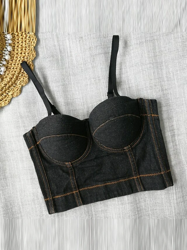 Women's Denim Corset Top Bustier Solid Fashion Bar Vacation Breathable Straps Sleeveless Backless Summer Spring Black Blue 11 Women's Denim Corset Top Bustier Solid Fashion Bar Vacation Breathable Straps Sleeveless Backless Summer Spring Black Blue - Image 11
