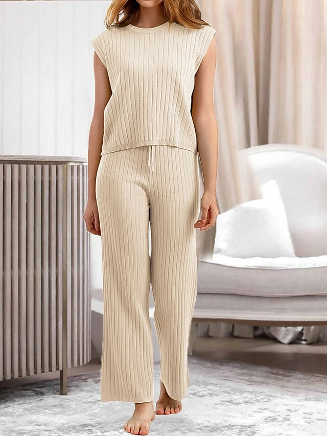 Women's Lounge Sets 2 Pieces Sweater Sets Pure Color Fashion Casual Comfort Street Daily Date Polyester Breathable Crew Neck Sleeveless Pant Summer Fall Black Orange 1 Women's Lounge Sets 2 Pieces Sweater Sets Pure Color Fashion Casual Comfort Street Daily Date Polyester Breathable Crew Neck Sleeveless Pant Summer Fall Black Orange