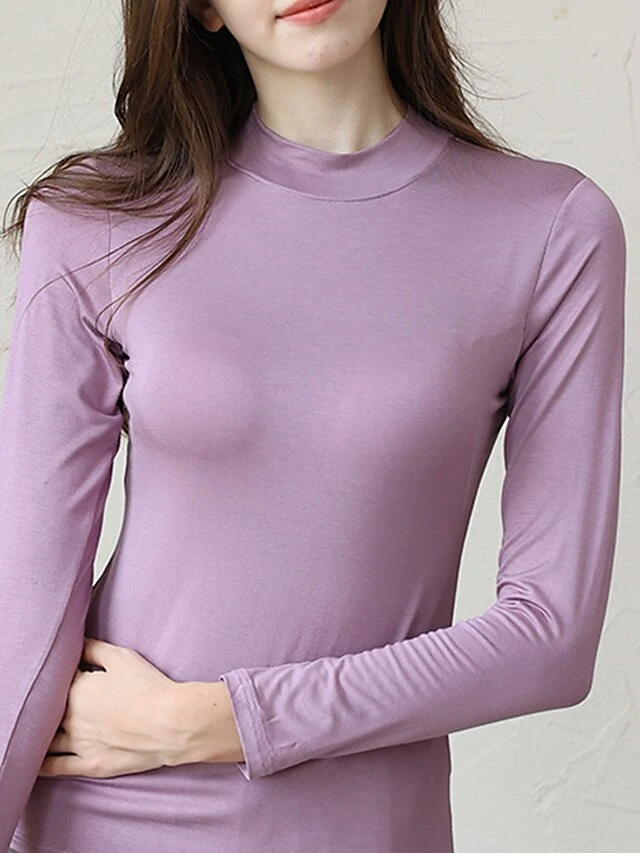 Women's Pajama Top With Chest Pads Loungewear Top Pure Color Fashion Casual Comfort Home Daily Bed Modal Breathable Crew Neck Long Sleeve Fall Winter Black White 3 Women's Pajama Top With Chest Pads Loungewear Top Pure Color Fashion Casual Comfort Home Daily Bed Modal Breathable Crew Neck Long Sleeve Fall Winter Black White - Image 3