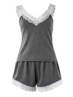 Women's Pajamas Sets Patchwork Hot Casual Comfort Home Daily Bed Polyester Breathable V Wire Sleeveless Shorts Backless Fall Winter Gray 13 Women's Pajamas Sets Patchwork Hot Casual Comfort Home Daily Bed Polyester Breathable V Wire Sleeveless Shorts Backless Fall Winter Gray -Deals The Sexy Bra Store fpbedu1694164386778