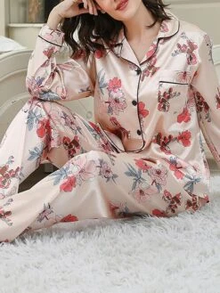 Women's Pajamas Sets Flower Fashion Comfort Soft Home Daily Bed Satin Breathable Lapel Long Sleeve Shirt Pant Button Pocket Fall Winter Pink 12 Women's Pajamas Sets Flower Fashion Comfort Soft Home Daily Bed Satin Breathable Lapel Long Sleeve Shirt Pant Button Pocket Fall Winter Pink -Deals The Sexy Bra Store fpjylc1693467380712