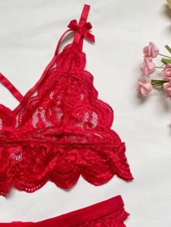 Women's Sexy Lingerie Sexy Bodies Costumes 4 Pieces Flower Fashion Romantic See Through Xmas Party Christmas Valentine's Day Polyester Straps Sleeveless Adjustable Including Garter Belts Summer Spring -Deals The Sexy Bra Store fptfjh1677148749022