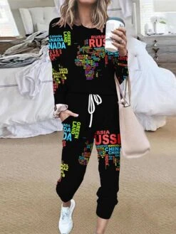 Women's Loungewear Sets Nighty 2 Pieces Letter Graphic Prints Fashion Comfort Home Street Polyester Crew Neck Long Sleeve Pant Winter Fall Blue Rainbow -Deals The Sexy Bra Store fqlvog1658496029271
