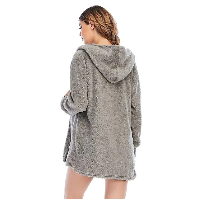 Women's Hooded Pajama Sets 3 Pieces Fluffy Fleece Long Sleeves Coat Shorts Vest For Winter Gift For Valentine's Day 20 Women's Hooded Pajama Sets 3 Pieces Fluffy Fleece Long Sleeves Coat Shorts Vest For Winter Gift For Valentine's Day - Image 20