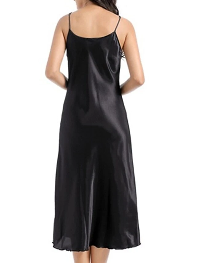Women's Slip Lingerie Nightgown Nightshirt Dress Pure Color Simple Casual Comfort Home Daily Bed Satin Breathable Straps Sleeveless Fall Winter Black White 16 Women's Slip Lingerie Nightgown Nightshirt Dress Pure Color Simple Casual Comfort Home Daily Bed Satin Breathable Straps Sleeveless Fall Winter Black White - Image 16