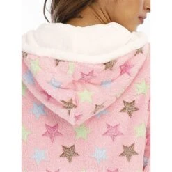 Women's Pajamas Jumpsuit Star Warm Fashion Casual Home Daily Bed Polyester Breathable Hoodie Long Sleeve Pocket Fall Winter Pink -Deals The Sexy Bra Store fumggr1692348357874