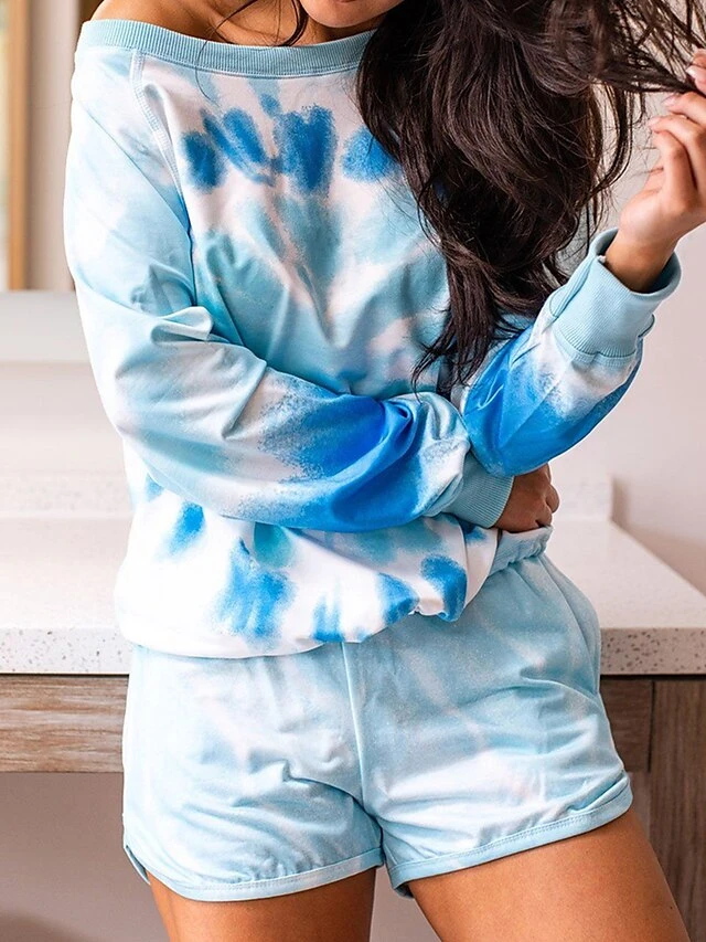 Women's Loungewear Sets Tie Dye Sport Casual Comfort Home Daily Gyms Polyester Breathable Crew Neck Long Sleeve Hoodie Shorts Pocket Fall Blue 7 Women's Loungewear Sets Tie Dye Sport Casual Comfort Home Daily Gyms Polyester Breathable Crew Neck Long Sleeve Hoodie Shorts Pocket Fall Blue - Image 7