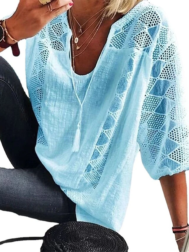 Women's Loungewear Top Pure Color Fashion Casual Comfort Street Date Airport Polyester Breathable V Wire Half Sleeve Button Summer Spring Black White 5 Women's Loungewear Top Pure Color Fashion Casual Comfort Street Date Airport Polyester Breathable V Wire Half Sleeve Button Summer Spring Black White - Image 5