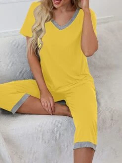 Women's Pajamas Pajama Top And Pant Sets Pure Color Casual Comfort Soft Home Daily Bed Cotton Blend Breathable V Wire Short Sleeve T Shirt Tee Elastic Waist Summer Spring White Yellow 26 Women's Pajamas Pajama Top And Pant Sets Pure Color Casual Comfort Soft Home Daily Bed Cotton Blend Breathable V Wire Short Sleeve T Shirt Tee Elastic Waist Summer Spring White Yellow -Deals The Sexy Bra Store fwdzuy1688454187799