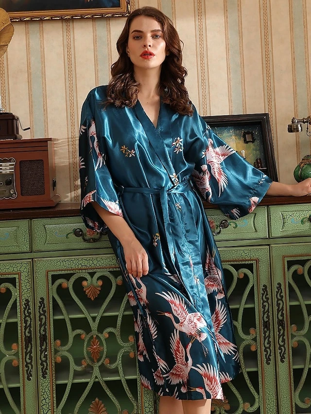 Ladies Sexy Spring Summer Imitation Silk Crane Pajamas Home Nightgown 1 Ladies Sexy Spring Summer Imitation Silk Crane Pajamas Home Nightgown