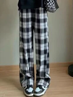 Women's Loungewear Pants Grid / Plaid Fashion Casual Soft Home Daily Bed Nylon Breathable Long Pant Pant Pocket Summer Fall Black Light Green -Deals The Sexy Bra Store fxalur1689506608377