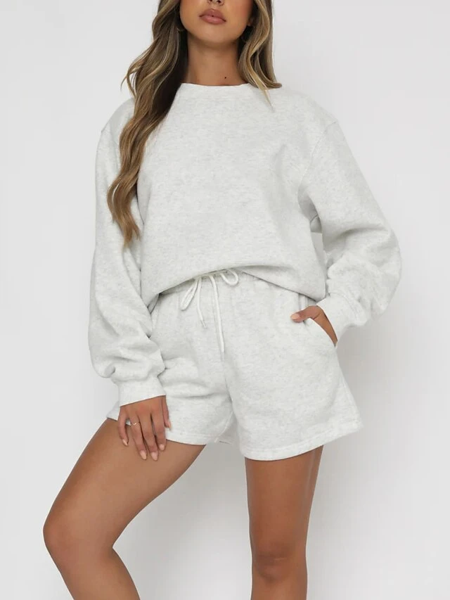 Women's Lounge Sets 2 Pcs Sweatshirt And Shorts Pure Color Fashion Casual Comfort Street Daily Date Polyester Breathable Crew Neck Long Sleeve Shorts Fall Winter Black Blue 9 Women's Lounge Sets 2 Pcs Sweatshirt And Shorts Pure Color Fashion Casual Comfort Street Daily Date Polyester Breathable Crew Neck Long Sleeve Shorts Fall Winter Black Blue - Image 9